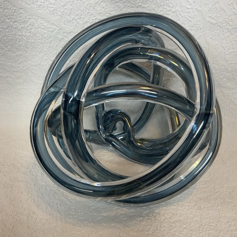 Large Hand-Blown Glass Infinity Knot Dculpture Modern Abstract Decor 7.75"x7.25" - Picture 1 of 15